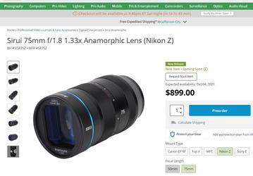 Анаморфотный объектив Sirui 75mm F1.8 появился в продаже