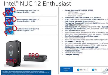Появились спецификации Intel NUC 12 Enthusiast