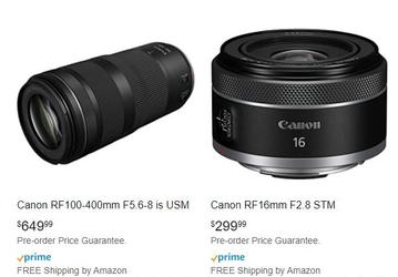 Стали известны цены объективов Canon RF 100-400mm F5.6-8 IS USM и RF 16mm F2.8 STM