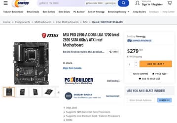 В магазине Newegg замечена системная плата MSI Z690-A Pro 