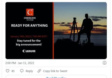 Новая камера Canon семейства Cinema EOS будет представлена 19 января