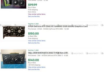 Больше никаких GeForce RTX 3060 за 100 долларов. Подержанные видеокарты резко взлетели в цене в разы