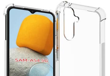 Изображения Samsung Galaxy A54 в чехле демонстрирует знакомый дизайн камеры и, почему-то, дисплей Infinity-V