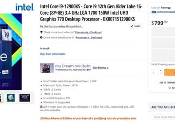 800 долларов за процессор Intel с восемью большими ядрами. Core i9-12900KS готовится к старту продаж