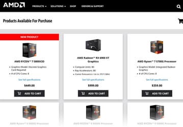 Ryzen 7 5800X3D и Radeon RX 6900 XT предлагаются на сайте AMD по рекомендованным ценам