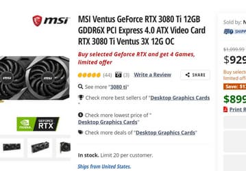 В США GeForce RTX 3080 Ti продают уже за 900 долларов