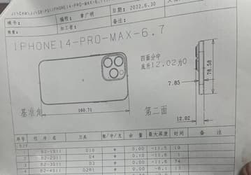 Чертёж iPhone 14 Pro Max позволяет оценить габариты и размеры огромного модуля камеры