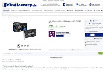 «Алхимик» прибыл в Европу: в Германии уже можно заказать видеокарту ASRock Arc A380 Challenger ITX за 189 евро