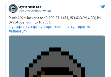 NFT CryptoPunk #2924 продан почти за $4,5 млн
