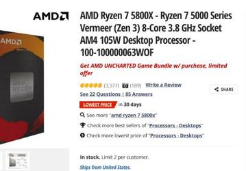 AMD Ryzen 7 5800X за 270 долларов, Core i7-12700K за 340 долларов. Так выглядит процессорный ценопад в США