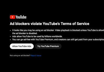 YouTube полностью запрещает просмотр видео при обнаружении блокировщиков рекламы
