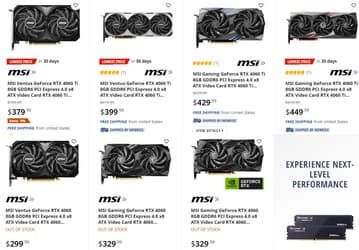 GeForce RTX 4060 будут доступны с первого дня по рекомендованной цене в 300 долларов. RTX 4060 Ti уже можно купить за 380 долларов