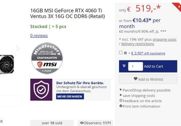 GeForce RTX 4060 Ti 16GB «всего» за 520 евро. Видеокарта уже продаётся по цене ниже рекомендованной