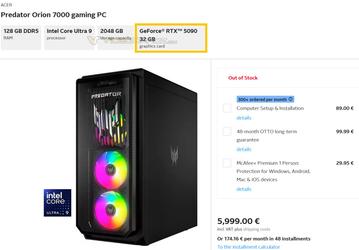 Хотите готовый ПК с GeForce RTX 5090, готовьте 5000 евро. Цены на новые компьютеры Acer с RTX 50 засветились в Сети