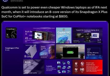 Ноутбуки на Windows с отличной автономностью по цене смартфона. Такие модели выйдут в сентябре и будут построены на 8-ядерной SoC Snapdragon X Plus
