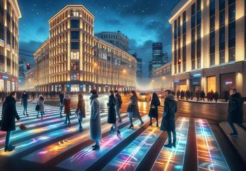 В Москве появились проекционные «зебры» пешеходных переходов