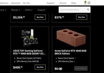 На сайте Nvidia появилась бесплатная «кирпичная» GeForce RTX 4040 Brick Edition с 8 ГБ