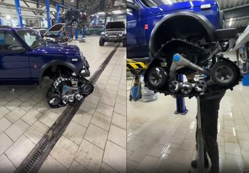 Новую Lada Niva Sport 2025 превратили в гусеничный вездеход для экстремального бездорожья — машина вышла на дороги общего пользования