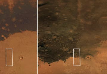 ESA Mars Express зафиксировал стремительное расширение тёмного вулканического пепла на Марсе