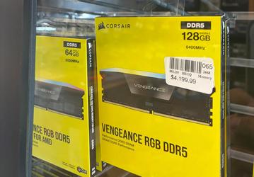 Цены на память DDR5 всё выше: американский ретейлер  Micro Center продает комплект памяти  Corsair Vengeance DDR5-6400 объемом 128 ГБ за 4200 долларов