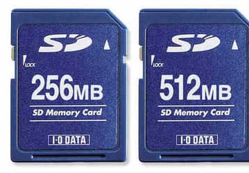256 and 512 MB SD flash cards from I-O Data