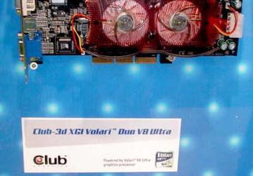 CeBIT 2004: стенд компании XGI, карты на чипах Volari Duo V8 Ultra, V8, V5