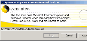 Антивирусы: Symantec Spyware.Apropos Removal Tool v.1.0.1