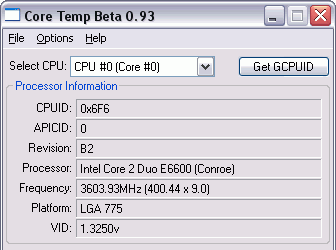 Диагностика: CoreTemp v.0.96