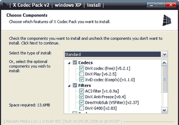 Кодеки: X Codec Pack v.2.1.3 Build 413