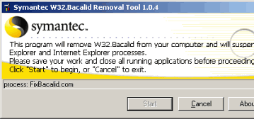 Антивирусы: Symantec W32.Bacalid Removal Tool v.1.0.4
