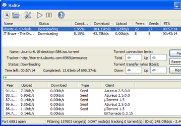 Файловые обменники: Halite BitTorrent Client v.0.3.0