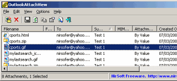 OutlookAttachView v.2.61 - утилита для просмотра вложений в Outlook