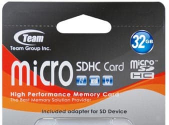 Объем карточки формата microSDHC, выпущенной компанией Team, равен 32 ГБ