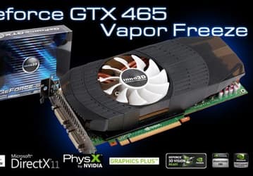 3D-карту Inno3D GeForce GTX465 OC Vapor Freeze охлаждает 92-миллиметровый вентилятор 