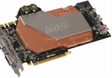 3D-карту MSI GeForce GTX 480 HydroGen покрывает массивный медный водоблок