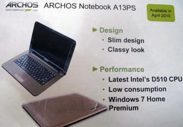 В следующем месяце должны начаться продажи нетбука ARCHOS A13PS