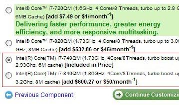 Четырехъядерные процессоры Intel i7-740QM и i7-840QM «засветились» на сайте Dell