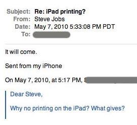Стив Джобс: iPad получит функцию печати