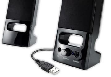 Стереофонические колонки Hercules XPS 2.0 35 питаются от порта USB и комплектуются сумкой