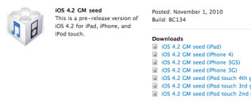 Последняя сборка iOS 4.2 имеет статус  Golden Master