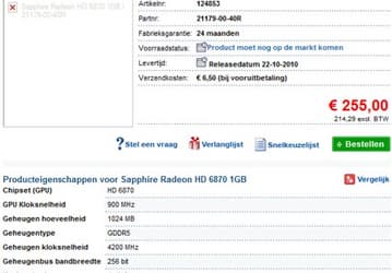 3D-карты Radeon HD 6850 и HD 6870 замечены в онлайновом магазине