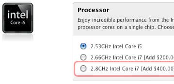 Apple предложила покупателям MacBook Pro опциональную установку Core i7 2,8 ГГц 