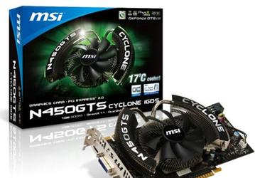 Благодаря оригинальной системе охлаждения 3D-карта MSI N450GTS Cyclone холоднее референсной на 17°C