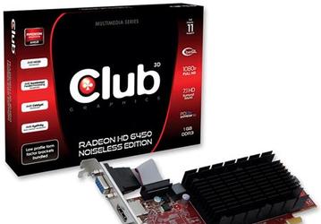 3D-карта Club 3D Radeon HD 6450 1GB DDR3 Noiseless Edition оснащена пассивным охладителем
