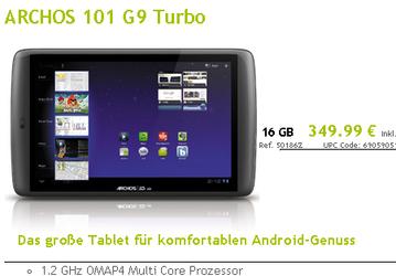 Европейские покупатели получили «разогнанный» планшет Archos 101 G9 Turbo