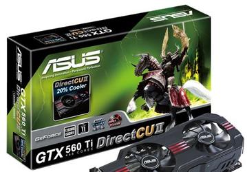 3D-карта ASUS GTX 560 Ti DirectCU II с 448 ядрами CUDA оснащена фирменной системой охлаждения