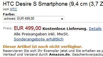 HTC Desire S и Incredible S замечены в продаже по цене около $700