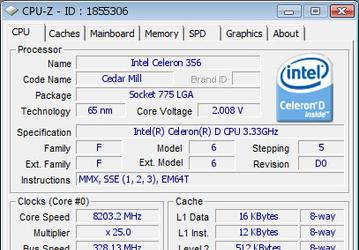 Процессор Celeron 356 успешно разогнан до частоты 8203,21 МГц