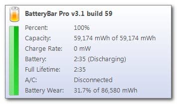 BatteryBar v.3.5.6 - бесплатная утилита для мониторинга состояния батарей лэптопов