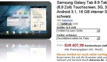 Amazon.de оценил планшеты Samsung Galaxy Tab 8.9 и Galaxy Tab 10.1 в 607 и 638 евро соответственно
